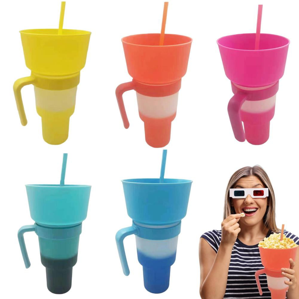 Travel Cup Snack drink In One Container Lid Straw Kids Snack Bottle  Separated Ine With A Straw Cup