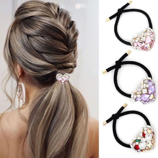 Porte-Queue de Cheval en Strass 3 Pcs Attaches de Cheveux Extensibles Bijoux Accessoires pour Femmes et Filles