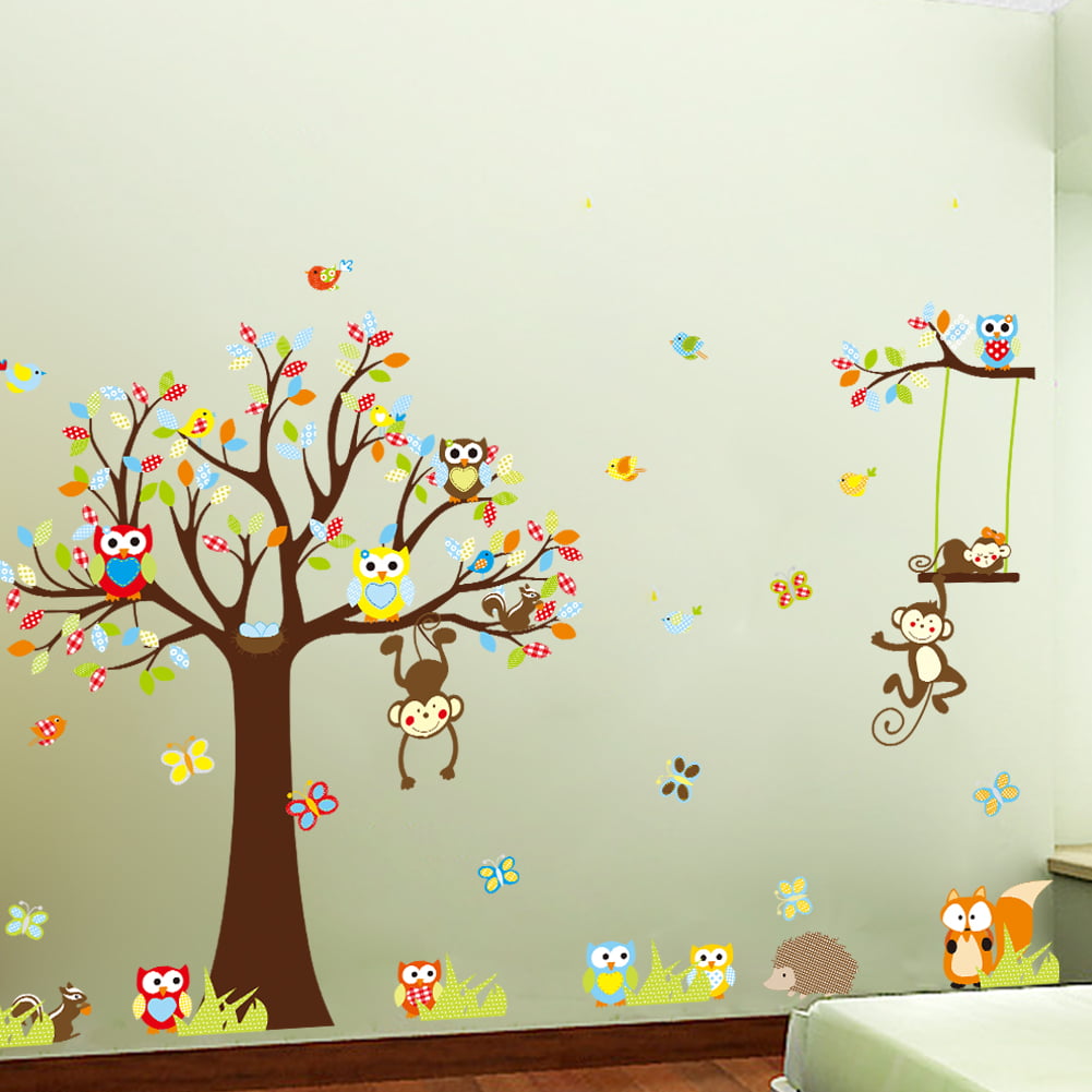 Kids Nursery Room Vinyl Art Cartoon Owl Butterfly Wall Sticker Decor Home Decal 