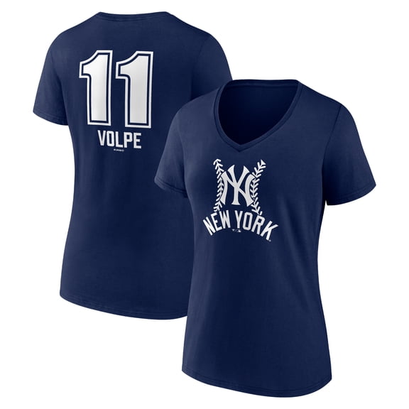 Women's Anthony Volpe Navy New York Yankees Fastball Player Name & Number V-Neck T-Shirt
