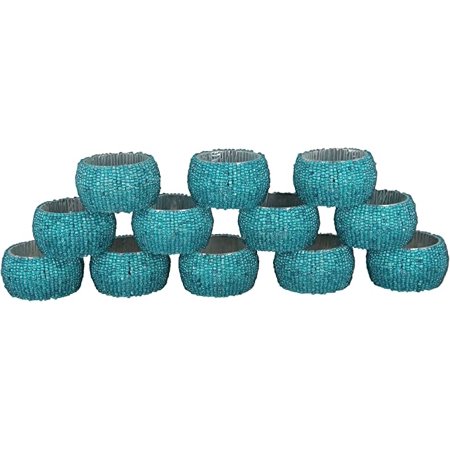 

Ajuny Set of 12 Turquoise Handmade Beaded Decorative Napkin Rings Table Decor Gifts