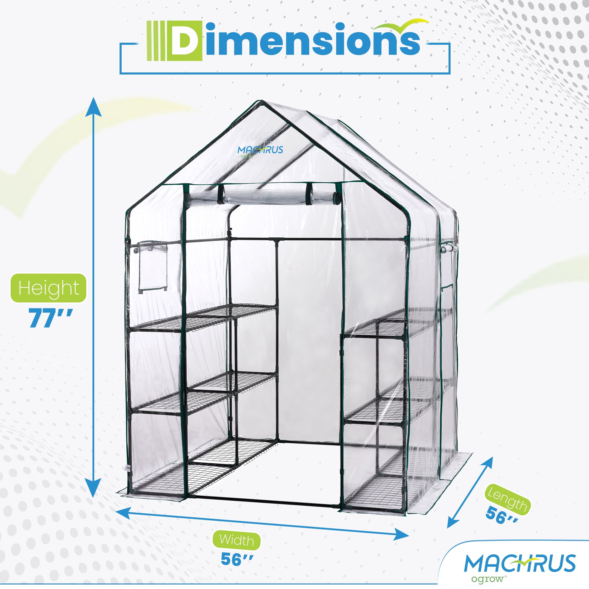 Machrus Ogrow Deluxe Walk-In Greenhouse with 3 Tiers & 12 Shelves – Clear Greenhouse Plastic Cover for Indoor Greenhouse & Green Houses for Outside
