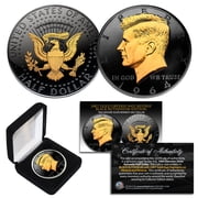 Black RUTHENIUM 1964 Silver JFK Kennedy Half Dollar Coin with 24K Golden Highlights