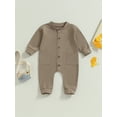 thumbnail image 2 of Wassery Toddler Baby Rompers Long Sleeve Front Button Jumpsuit Pants with Pockets 0-24 Months Newborn Infant Cute Clothes for Boys Girls, 2 of 8