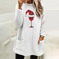 thumbnail image 2 of Pisexur Fuzzy Chandails de Noël pour Femmes Doublés en Molleton à Manches Longues à Col Rond Chandail d'Hiver Chaud Imprimé Verres de Vin Rouge Chandail de Noël à Enfiler Hauts avec Poches, 2 of 4
