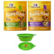 Wellness Puppy Bites for Dogs Variety Bundle 2 Pack (Lamb Salmon & Chicken Carrots) W/ Bonus Hot Spot Pet Travel Bowl