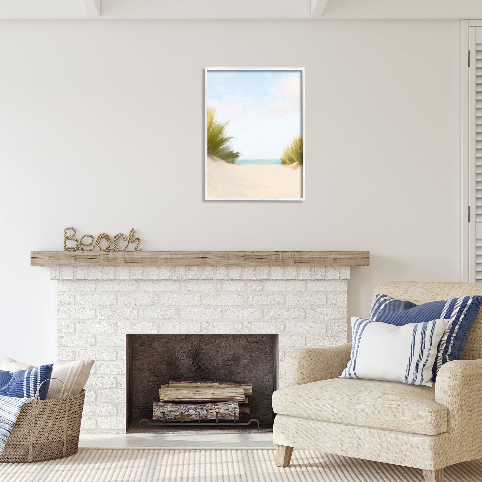 Stupell Industries Seaside Beach Dunes Nature Painting White Framed Art Print Wall Art, 24 x 30