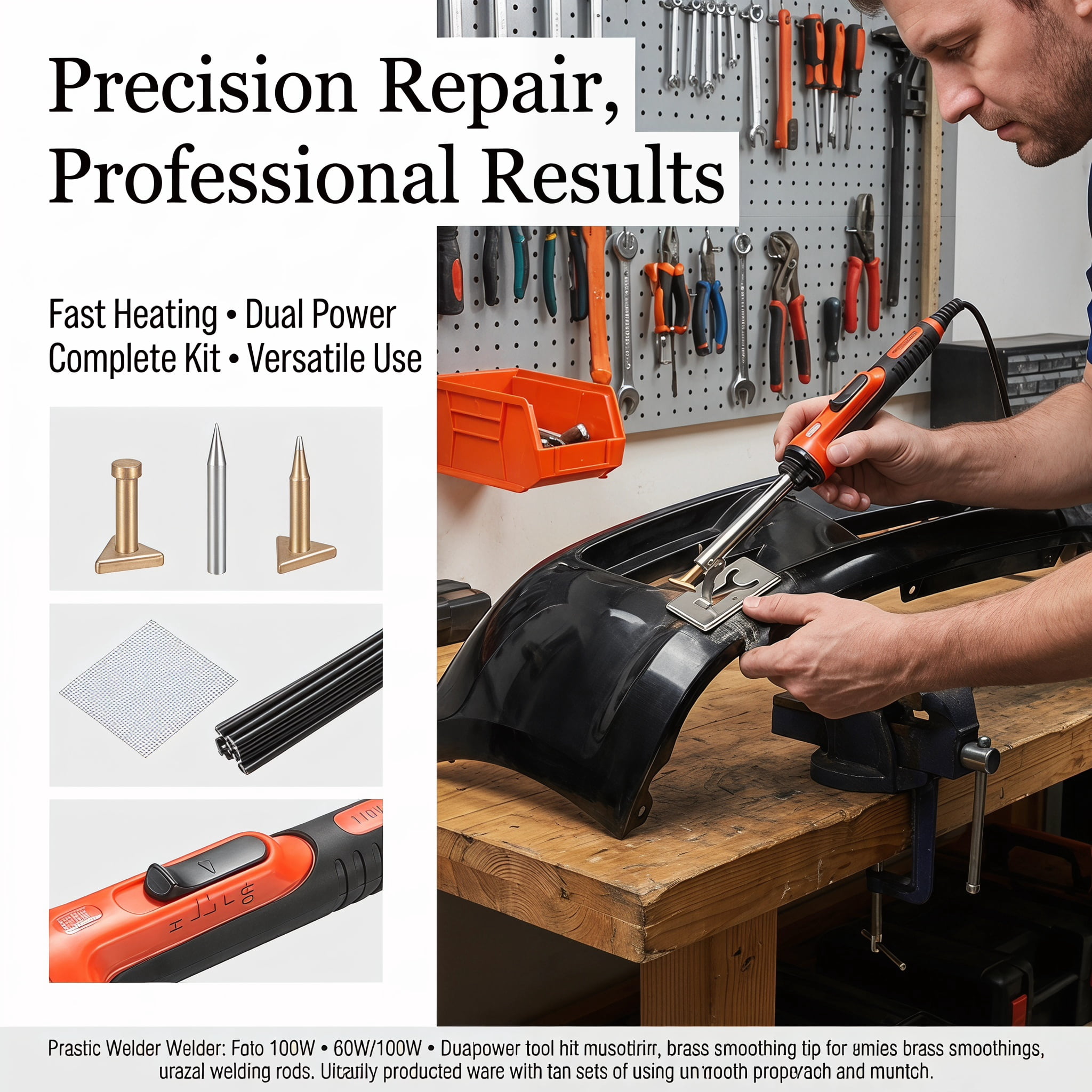 60W/100W Dual Power Plastic Welder Ki  Portable Plastic Welding Soldering Iron with 3 Welding Tips & 20 Welding Rods Car Bumper Repair Kit for Dashboard Kayak Plastic Crack Repair