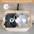 thumbnail image 3 of Cesta de lavandería con tapa de 150 litros, cesta grande con mango de bambú, organizador plegable para ropa sucia con 2 bolsas interiores extraíbles para ropa, juguetes, toallas, color beige, 3 of 17