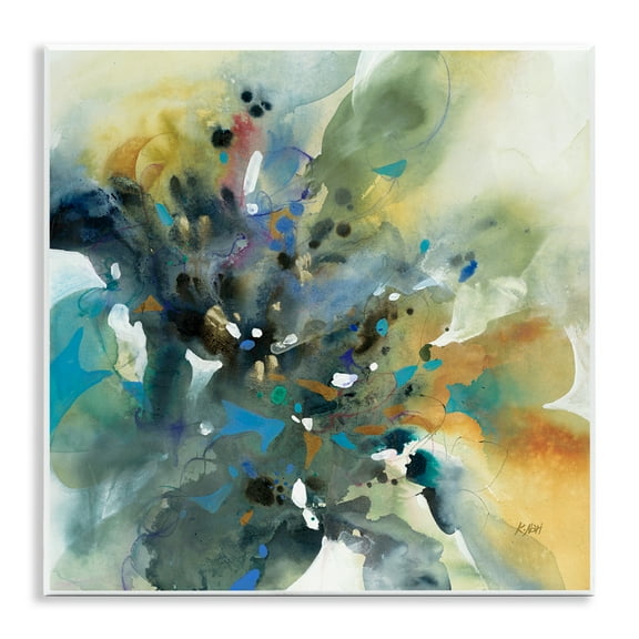 Stupell Industries Abstract with Ink Droplets Abstract Painting Unframed Art Print Wall Art, 12 x 12