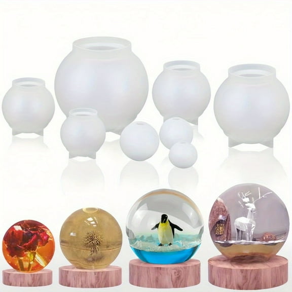 Resin Casting Molds for Home Decor, 8Pcs 3D Sphere Silicone Molds, Seamless Globe Epoxy Molds for Flowers Preservation Art