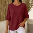 thumbnail image 2 of Aezemi Women Waffle 3/4 Sleeve Shirt Round Neck Pullover Knit Dressy Casual Breathable Comfy Blouses Spring Summer Outdoor Fashion Casual Tops L, 2 of 7
