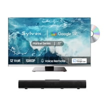 SYLVOX 12 Volt TV with Soundbar, 22" RV TV with DVD Player, 1080P Newest Google TV, AC/DC Powered Frameless TV for RV Camper Boat Coastal Home (Marine 2024)
