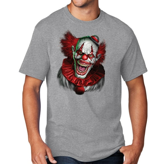 Men's Scary RED CLOWN T-shirt, Large Athletic Heather Gray