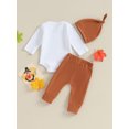 thumbnail image 4 of Caoirhny Baby Boys 3PCS Pants Sets Long Sleeve Letter Print Romper and Solid Color Pants Hat Sets, 4 of 9