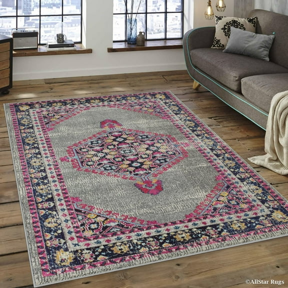 Allstar Traditional Accent Rug with Bakhtiari design Ash 5' x 8' 5' x 8'