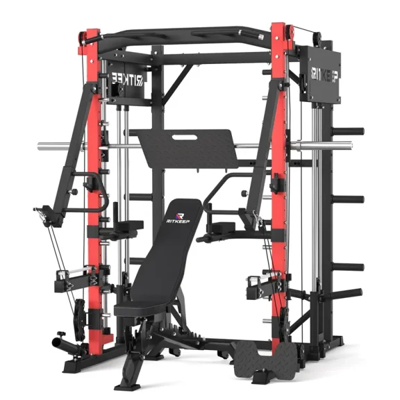 RitKeep PMAX-4750 for Beginner Fitness Training Machine with Jammer Arms, 1800lbs Squat Rack with RAB3000 Weight Bench and LAT-Pull Down System