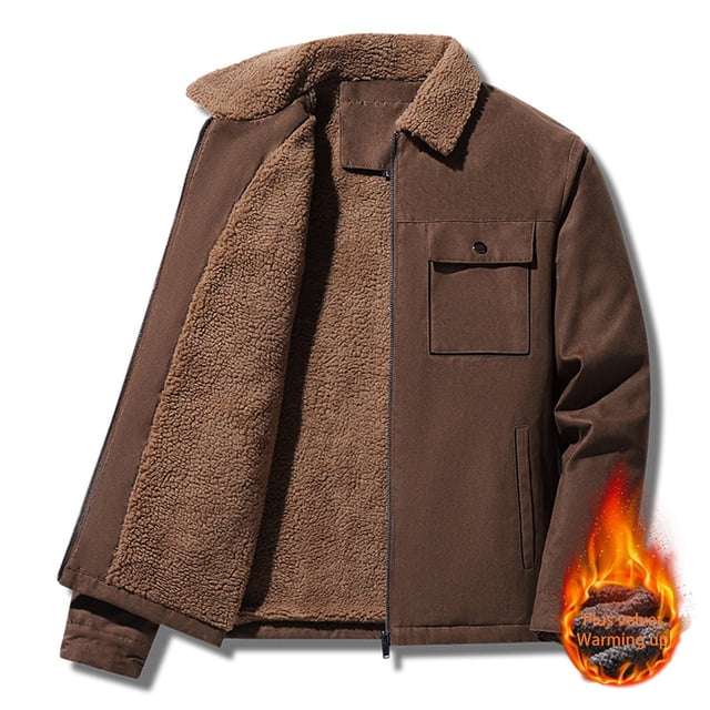 Ceisia Warm Windproof Men's Loose Fit Suede Jacket with Lamb Fleece Lining Gift
