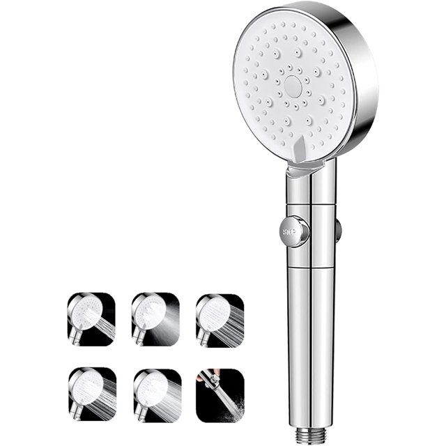 ZHAOCHENG Cabezal de ducha de alta presión, ducha de mano con ahorro de agua, cabezal de ducha para baño, interruptor de un botón, salida de agua grande, 5 tipos de experiencia de ducha, cabezales de