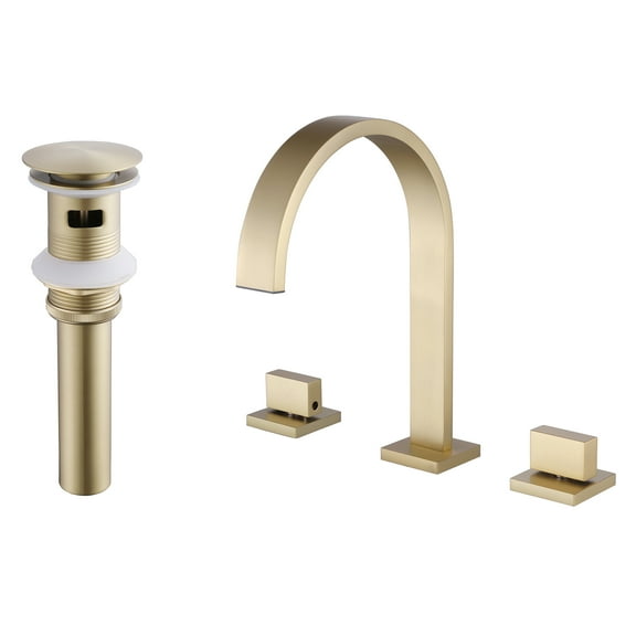 Solid Brass Widespread Sink Faucet, Deck Mounted Bathroom Sink Faucet with Drain Assembly