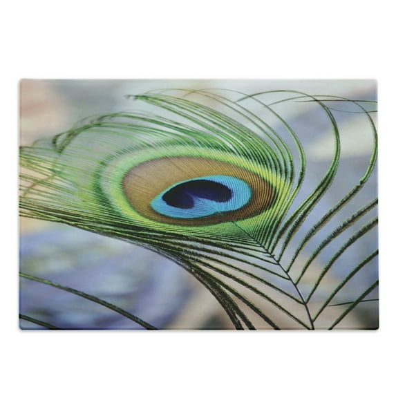 Peacock Cutting Board, Trees Birds and Feather Wildlife Colorful Tropical Animals Blurred Print Nature, Decorative Tempered Glass Cutting and Serving Board, Large Size, Multicolor, by Ambesonne