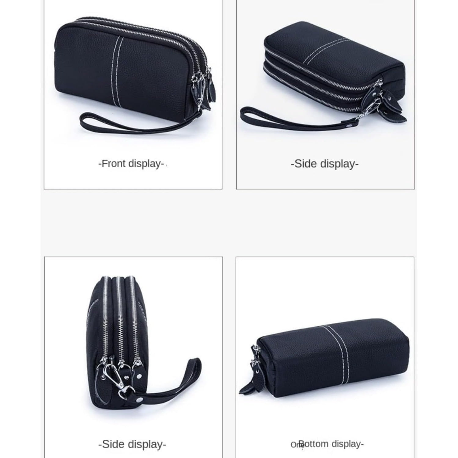Genuine Leather Clutch Wallet Triple Zipper Purse for Women Wristlet Cell Phone Clutch Bag Purse