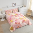 thumbnail image 3 of 70S Groovy Flower Comforter Set King Size, 80S 90S Retro Floral Bedding Set Women Bedroom Decor, Bohemian Hippie Rainbow Quilt Geometric Stripes Duvet Sets, Pink, 3 of 5