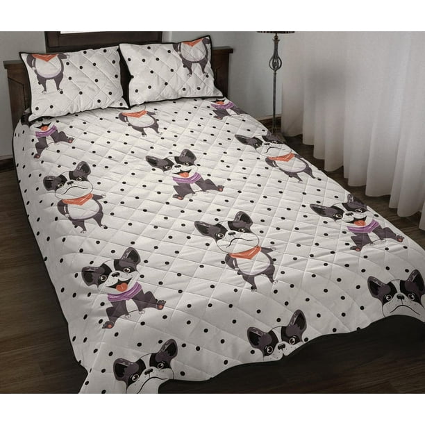 Cute Boston Terrier Pokka Dot Pattern Juego de Cama Edredón