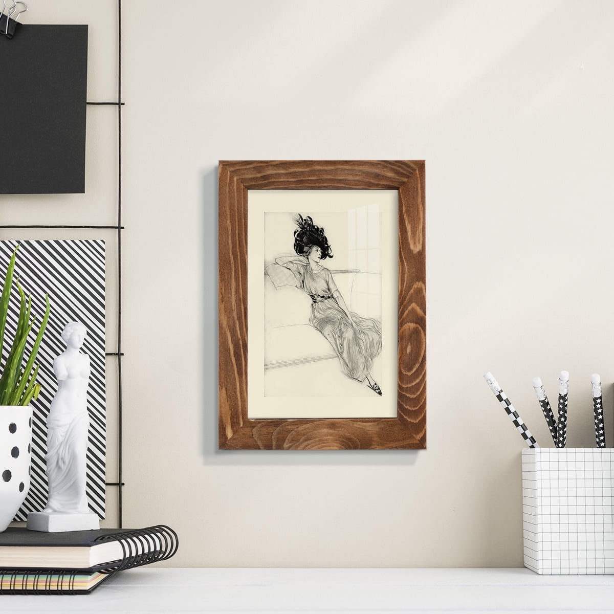Feather Hat I -Framed Print w/glass-Walnut
