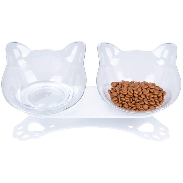 Cuencos para gatos Cuencos inclinados para comida para gatos Cuenco elevado para comida para gatos Cuencos de plástico para gatos inclinados dobles de 15° elevados con base de goma antideslizante