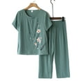 thumbnail image 2 of Rovga Women Sets Outfits Short Sleeve Summer Cardigan Top Female Loose Middle Aged Elderly Suit Shirt Cotton Linen Two Pieces Female Clothing Sets Streetwear, 2 of 4