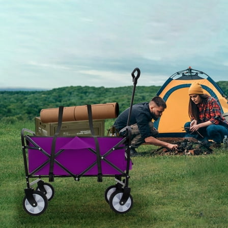 Strap Collapsible Foldable Wagon Cart With Strapping System Beach Wagon Utility Cart Utility Wagon Grocery Cart For Camping Shopping Sports Gardeing Fishing Supports 225lbs Purple