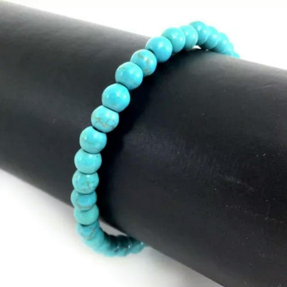 K-KED Gemstone Web Blue Magnesite Turquoise Stretch Bracelet Round Bead 4 6 8mm 10 12-6mm