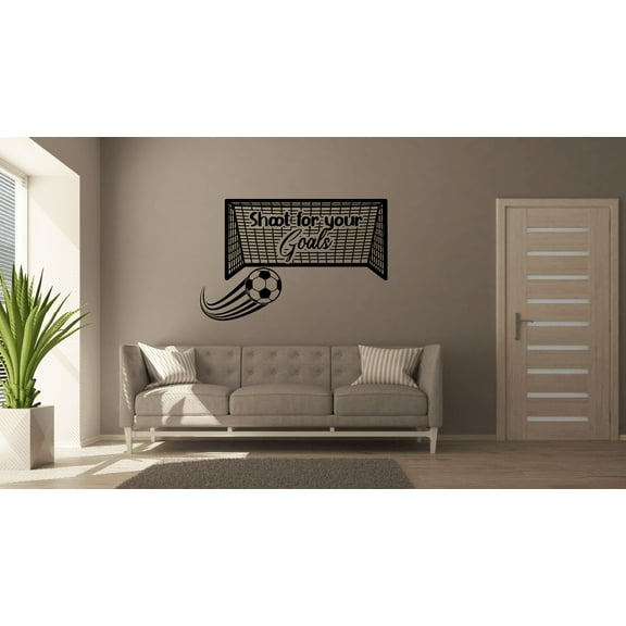 Shoot For Your Goals Quote Soccer Player Athlete Quotes Wall Sticker for Nursery Bedroom Children Kids World Cup Sport Fans Rooms Home Art Murals Decals Decor Vinyl Decoration Size (8x10 inch)