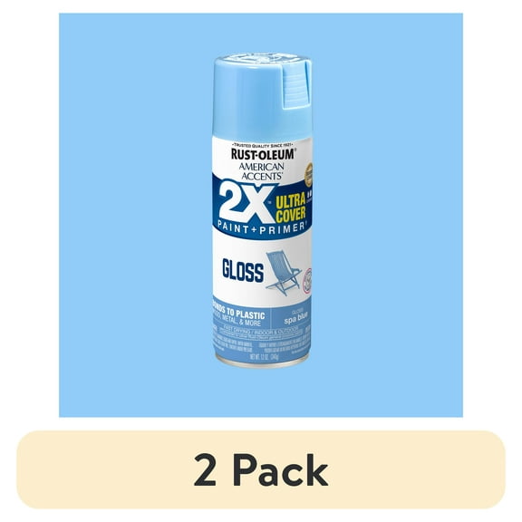 (2 pack) Spa Blue, Rust-Oleum American Accents 2X Ultra Cover Gloss Spray Paint-327890, 12 oz