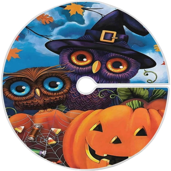 FMSHPON Happy Halloween Pumpkins Owls Candy Xmas Christmas Tree Skirt Stand Mat for Holiday Party Decoration Indoor Outdoor 36 inches