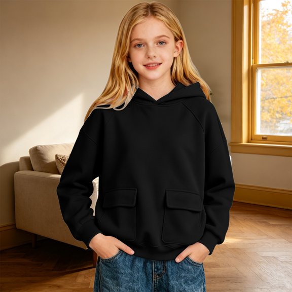 Angala Toddler Girls Hoodie Fall Sweatshirt Casual Girls Loose Fit Clothes Size 3-4 Years Black