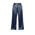 thumbnail image 5 of Bloomae Womens Silk Satin Capri Pajama Pants Casual Loose Lounge Nightwear Cropped Pants Drawstring Elastic Waist Wide Leg Pj Bottoms with Pockets Navy XL, 5 of 10