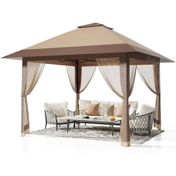 Gazebo Canopy Tent Easy Up Outdoor Waterproof Upgrade Portable Pergola, Double Vented Roof and Carry Bag,Simple Up Screened Canopy for Patio and Backyard, Effortless