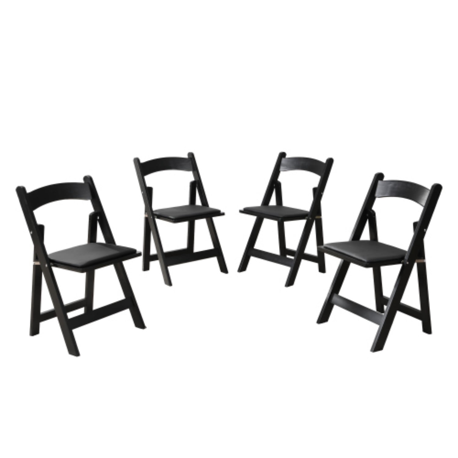 Folding Chairs Set of 4, Upholstered Folding Dining Chairs with Solid Wood Frame, PU Leather Cushion, Space-Saving Portable Chairs, Black