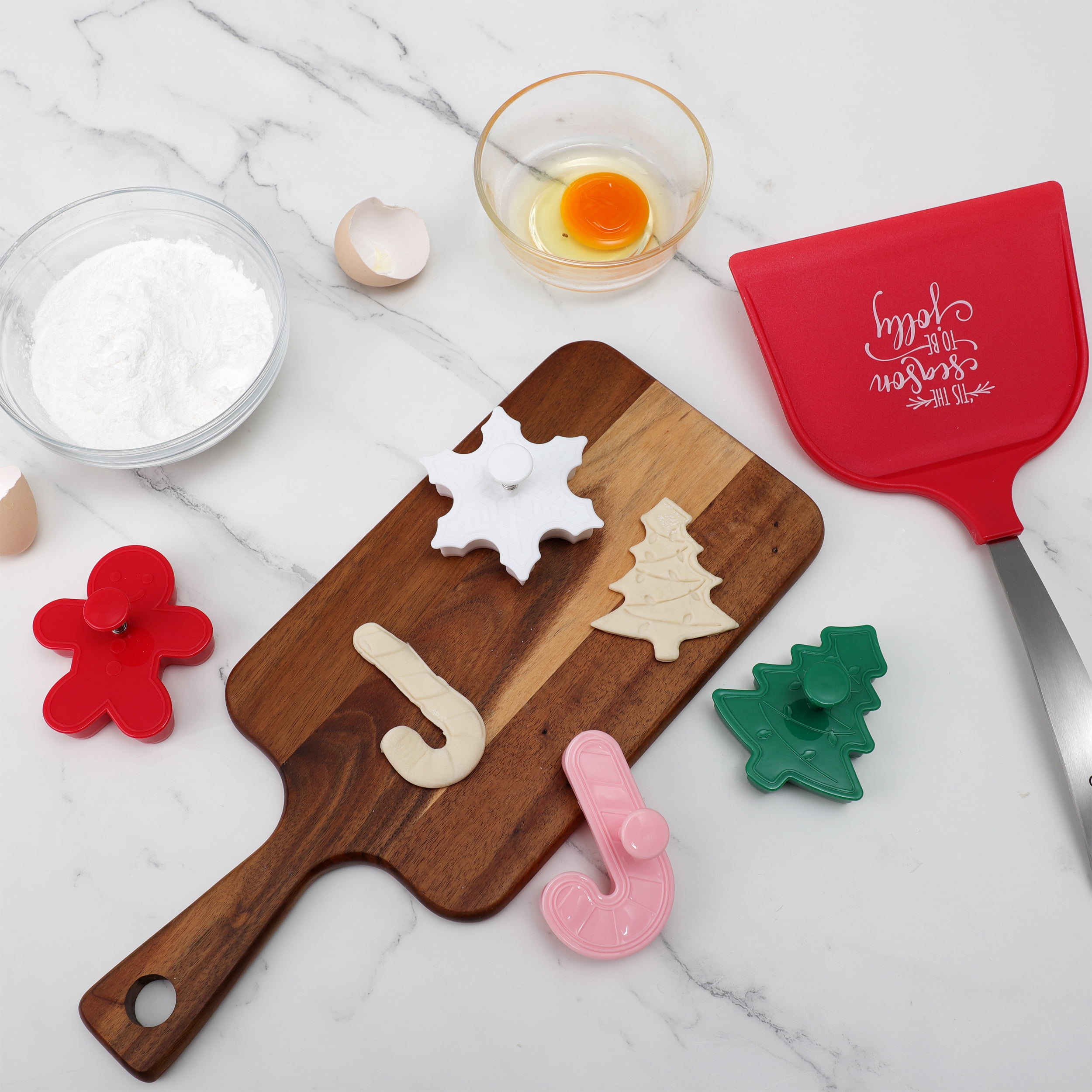 Cook With Color Red Nylon and Stainless Steel Cookie Shovel with 4 Plastic Cookie Stamps