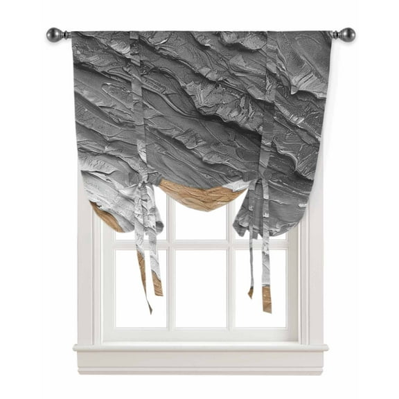 Grey Coastal Tie Up Curtains for Kitchen Bathroom Bedroom Windows 45 Inch Length, Spring Summer Ocean Beach Oil Painting Modern Balloon Drape Curtains Shade Rod Pocket Drapery Curtain Panel, 42"x54"