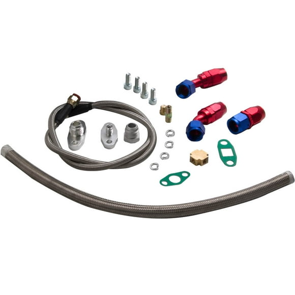 Ensemble Complet T3 T4 T04 Lignes d'Huile Turbo Pièces Universelles 21mm 14mm Ligne de Retour d'Huile Ligne d'Alimentation 1m Longueur 10AN Compatible GT32 GT40 GT42 GT4049R T61 T66 T70 Turbos