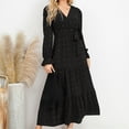 thumbnail image 4 of gakvbuo Women's Fashion Long Sleeve Print V-Neck Ladies Holiday Outing Long Dress, 4 of 8