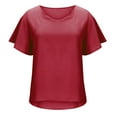 thumbnail image 5 of Womens Summer V Neck Chiffon Blouses Ruffle Short Sleeve V Neck Solid T Shirts Tops Dressy Casual Loose Tunic Tees Shirts, 5 of 7