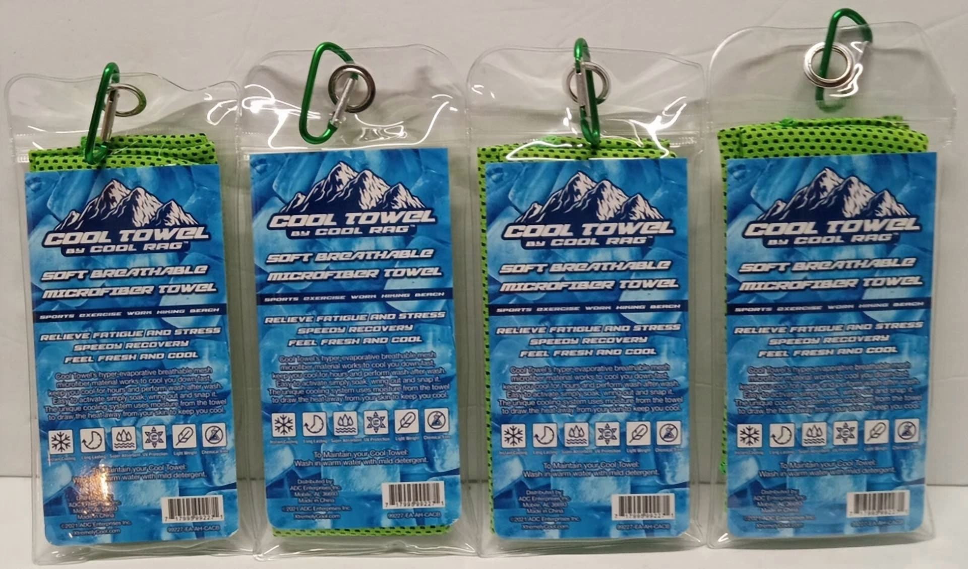 BUTTERFLY- Lot Of 4 Cool Towel By Cool Rag Soft Breathable Microfiber Towel Green