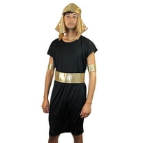 HPO Adult Men's Pharaoh Costume – King of Egypt 4PC Outfit with Headpiece, Black & Gold for Halloween
