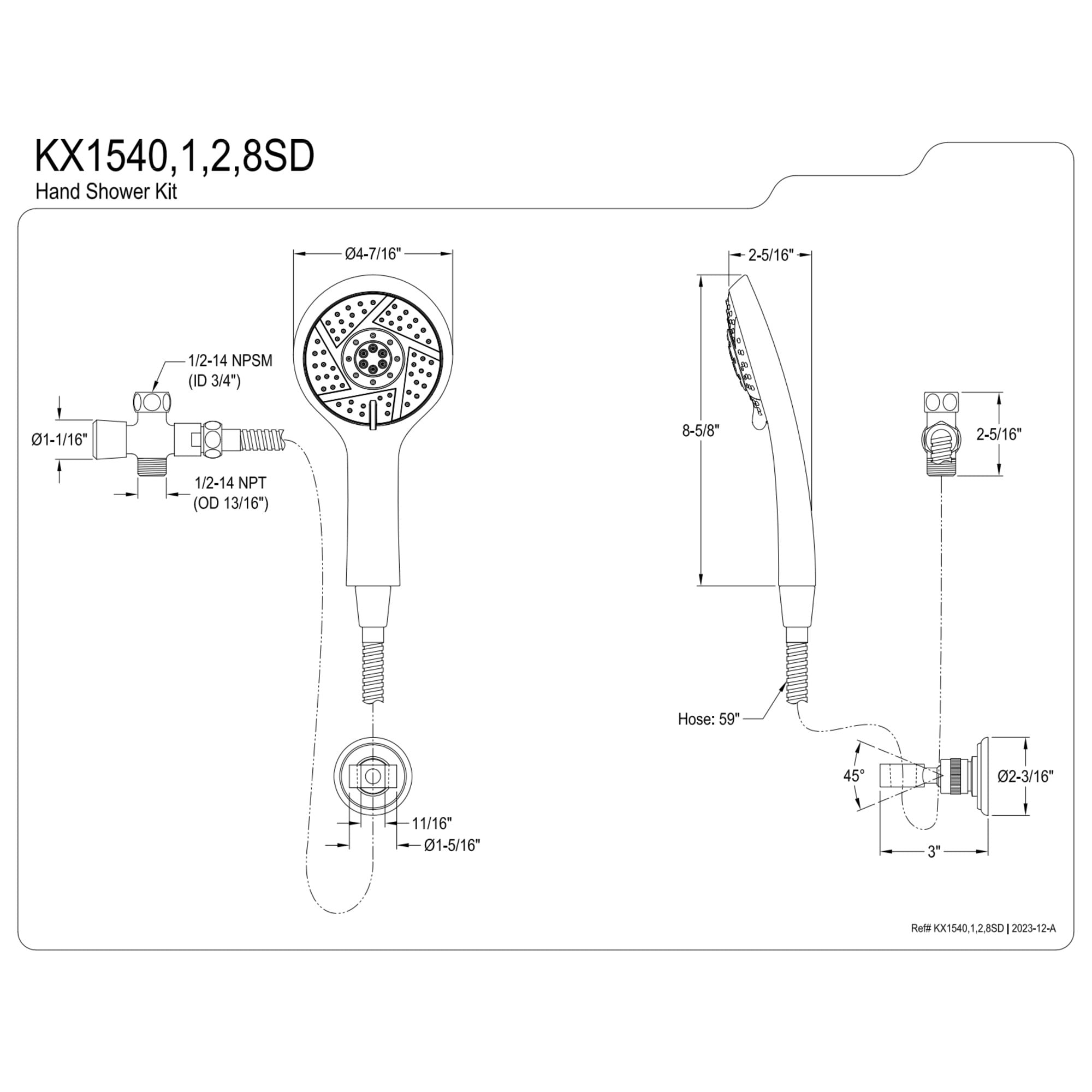 Kingston Brass KX1542SD Vilbosch Multi-Function Hand Shower Kit, Polished Brass
