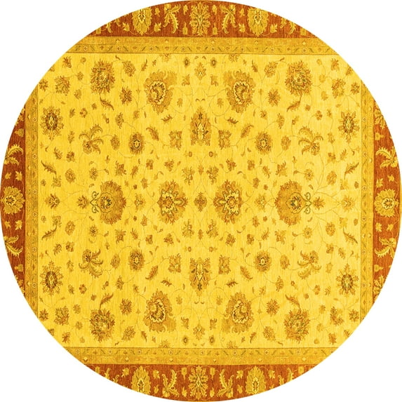 Ahgly Company Indoor Round Oriental Yellow Traditional Area Rugs, 3' Round