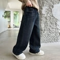 thumbnail image 6 of NIEWTR Boys Baggy Jeans for Kids Teen Casual Straight Wide Leg Cargo Jeans Y2K Summer Loose Elastic Waist Denim Pants with Pockets（Blue,10-11 Years), 6 of 6